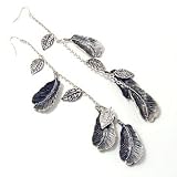 41ShkiyFWWL. SL160  14k White Gold Onyx With Leaf Dangle Earrings   Measures 31x12mm   JewelryWeb
