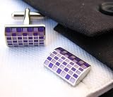 Silver with Purple and Pink Squares Cufflinks Cuff Links