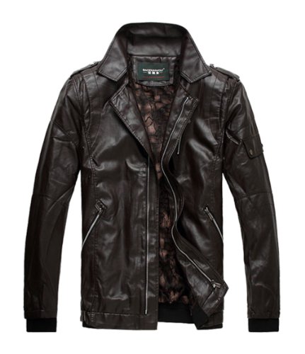 BDL Men's Premium PU leather Biker Punk Fleece Lined Zip Jacket Padded Winter Coat Coffee 205 Bestseller