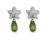 18K White Gold Designer Starfish Drop Earrings with Pave Diamonds .49ct and Peridot Briolette