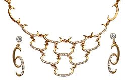 Valentine Gift - Gold Plated Earring and Necklace Sets Cubic Zirconia Handmade Costume Jewelry (kns1427)