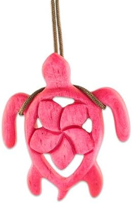 Hawaiian Hand Carved Bone Color Infused Hot Pink Turtle Necklace