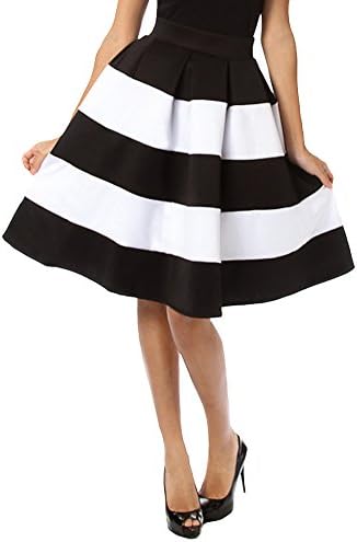 Women's Striped Pleated Flared A-line Midi Skirt (2X)