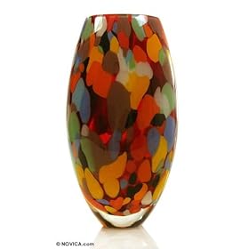 Murano handblown vase, 'Carnival Colors' by NOVICA