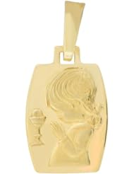 14k Yellow Gold, Praying Girl Holy Grail Religious Pendant Charm 14mm Wide