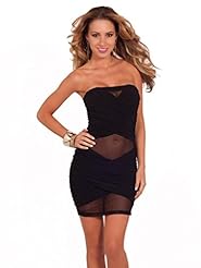 Sexy Strapless Sweetheart Sheer Fitted Ruched Short Bandage Dress/Club Dress/Evening Dress/Party Dress/Mini Dress 