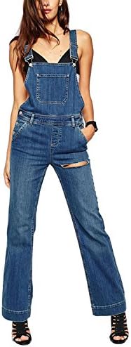 YOLLLmart Women's Sweet Hole Denim Bib Overall Wide leg Jeans Romper