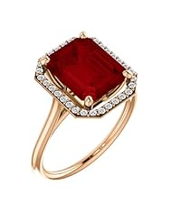 18K Rose Gold 10.00x8.00mm Emerald Cut Chatham Created Ruby and Diamond Halo-Style Ring -- LIFETIME WARRANTY
