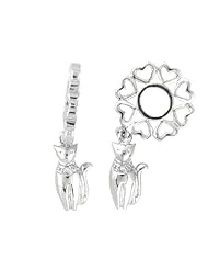 Storywheel® Created White Sapphire Cat Dangle Bead / Charm in 925 Sterling Silver
