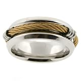 Stainless Steel Ring Band 316L Gold Cable Rounded Polish Finish 8mm Width Size: 8 by Bucasi FREE SHIPPING