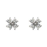 Sterling Silver White CZ Clover Stud Earrings