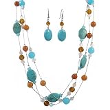 Necklace - N333 - Triple Strand ~ Turquoise and Carnelian Gemstones and Glass Beads (18) + Matching...