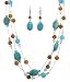 Necklace - N333 - Triple Strand ~ Turquoise & Carnelian Gemstones and Glass Beads (18") + Matching Earrings