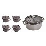 Staub 4-Quart Cast Iron Cocotte with 4 Mini Ceramic Cocottes - Graphite Grey