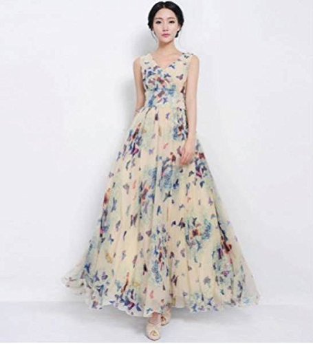 蝶々柄 マキシロングワンピース[ノーブランド]