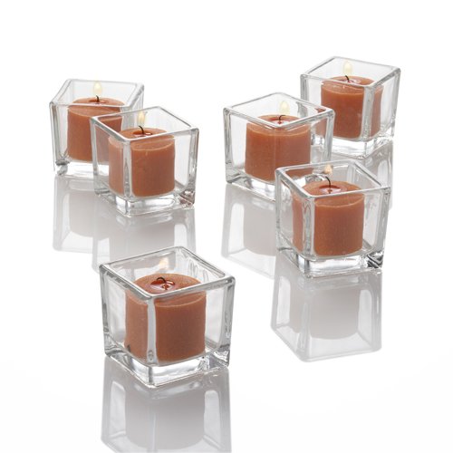 144 Orange Richland Votive Candles and 144 Square Votive Holders