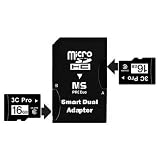 3C Pro 32GB 32G (16GB x 2) microSD microSDHC Card Class 6 with Dual Memory Stick Pro Duo Adapter - 3C16G_TF_C6x2_OEM5400 - Bulk