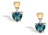 14K Yellow Gold Heart Created Alexandrite and Diamond Earrings