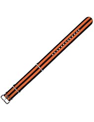 NATO Military RAF Style Ballistic Nylon Watch Band - Black with Orange stripe - 20mm