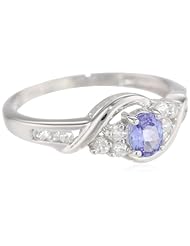 10K White Gold Oval Tanzanite and Round White Topaz Ring, Size 7