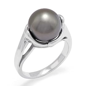 Tahitian Black Pearl Ring in 14K White Gold by