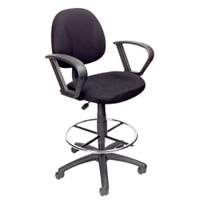Boss Drafting Stool with Foot Ring And Loop Arms, Black by BOSS