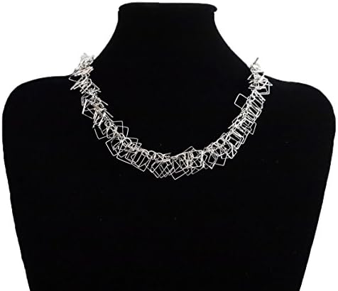 Kai White Orchid's Fashion Necklace Square Design Bib Statement (Silver Square 1)