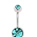 Belly Ring Double Gem Swarovski Stones Turquoise Belly Button Ring 14G Banana Piercing - Lot of 2