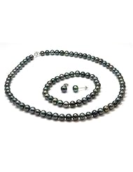 Toc Black Freshwater Pearl Necklace Bracelet and Earring Set