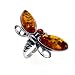 Certified Genuine Cognac Amber and Sterling Silver Dragon-fly Ring