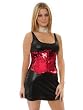 Sexy Black Mini Dress Wet Look Matching Thong Removable Red Waist Cincher Clubwear 3 Pc Set S M or L