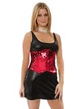 Sexy Black Mini Dress Wet Look Matching Thong Removable Red Waist Cincher Clubwear 3 Pc Set S M or L