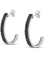 2ct Black Diamond Double Row Hoop Earrings Crafted In Solid Sterling Silver