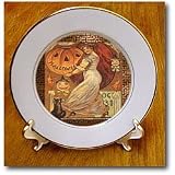 Vintage Halloween Lady holding Jack o Lantern - 8 Inch Porcelain Plate