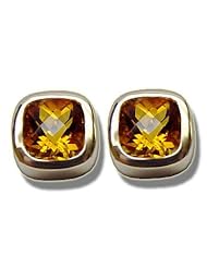 8X8mm Checkerboard Citrine Bezel Earring