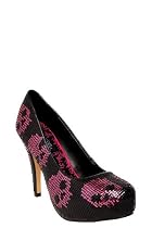 Iron Fist - Black Sequin Digiskull Platform Heel (Wide Width)