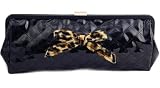Lux De Ville BLACK PATENT Date Clutch Leopard Bow Retro Rockabilly