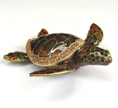 Wild Sea Turtle Box Swarovski Crystals Hawaiian Green Loggerhead Flatback Hawksbill Box Brown Ocean Tortoise Figurine Certificate of Authenticity