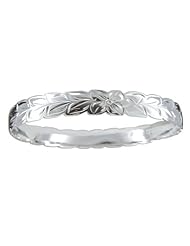 Hawaiian Heirloom Jewelry Sterling Silver Flower and Maile Leaf Bracelet - 8