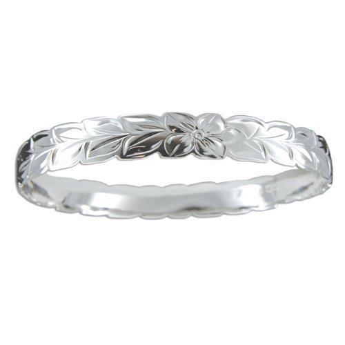 Hawaiian Heirloom Jewelry Sterling Silver Flower and Maile Leaf Bracelet - 9