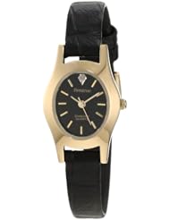 Armitron Womens 256198 NOW Diamond Accented Gold-Tone Black Leather Dress Watch