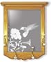 Oak Wall Coat Rack With Hummingbird Etched Mirror - Hummingbird Decor - Unique Hummingbird Gift Ideas - Fully Assembled - 22'' w x 26'' h