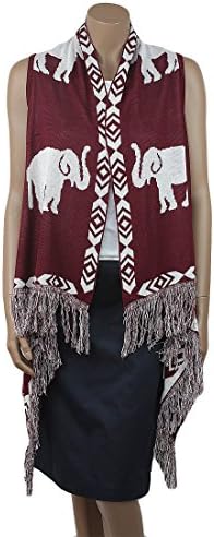 University of Alabama Inspired Crimson and White Elephant Sweater Vest with Fringes