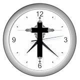 Silver Wall Clock of Ornate Religious Christian Jesus Christ Cross