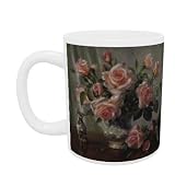AB/278 Madame Butterfly Roses with a Dresden Figurine by Albert Williams - Mug - Standard Size