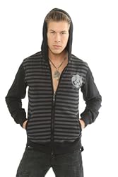 Indigo Star Respect Striped Black Rocker Hooded Hoodie Jacket Cardigan