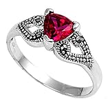 Sterling Silver Marcasite Rings with Ruby CZ - Sizes: 5-9