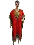 Resort Wear Womens Printed Satin Crepe Caftan Kaftan Red Green Evening Dress