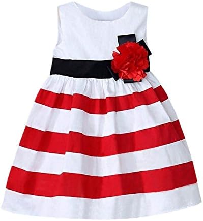 Wexinbuy Kid Girl Wide Stripe Sleeveless Flower High Waist Beach Dress
