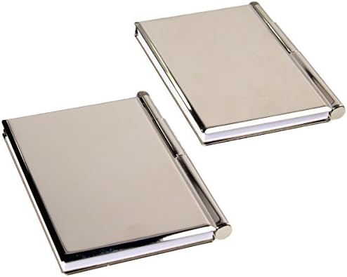 2 Portable Pocket Notepads With Pens Engravable Chrome Finish Blank Memo Silver